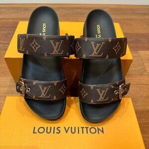 Louis Vuitton Brown Buckle Bom Dia Monogram Flat Slide Sandal
